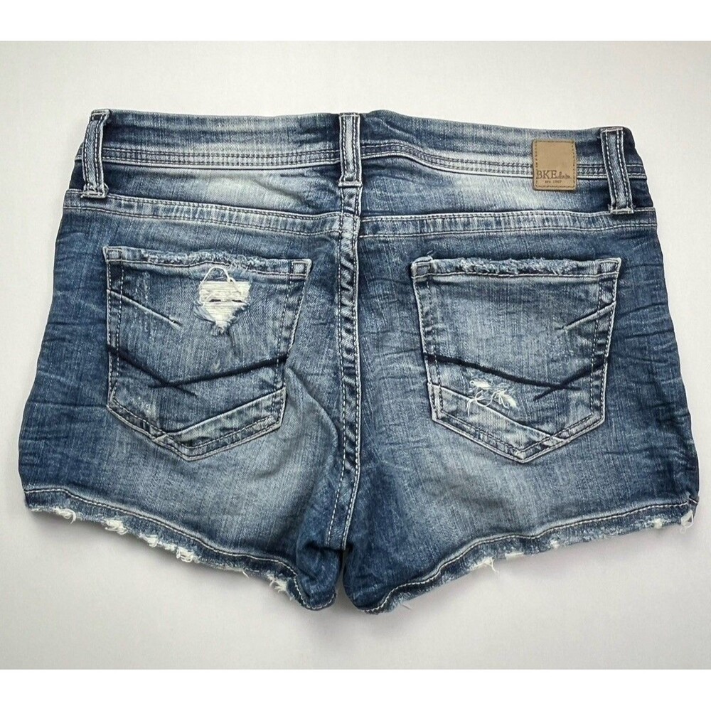 BKE Buckle Stella Low Rise Jean Shorts 27 Distressed Embroidered 2010s Y2K Denim